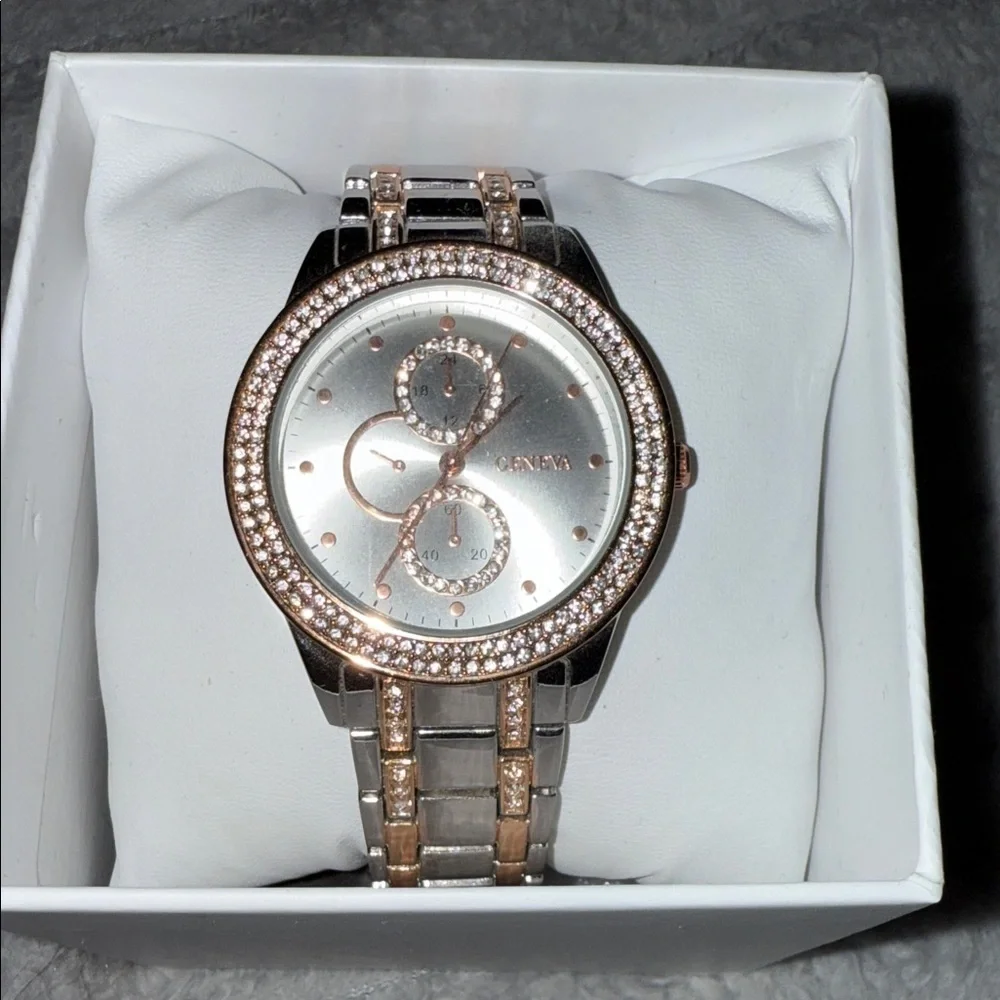 Geneva Silver and Rose Gold Women's Watch